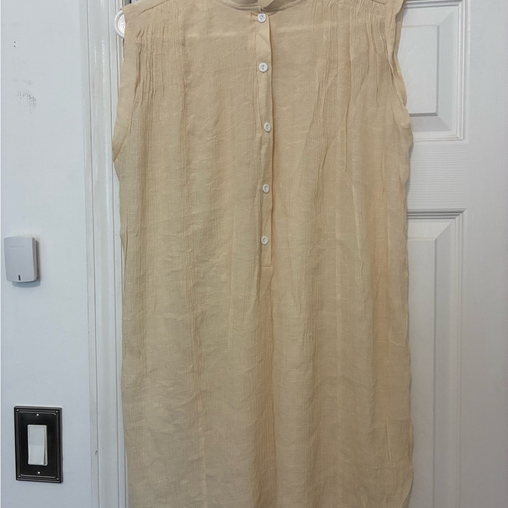 Sleeveless Button-Front Tunic or Cover Up in Light Beige XL